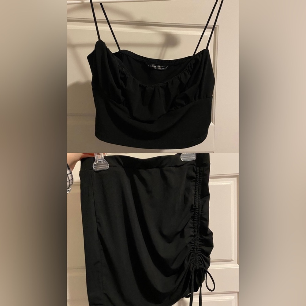 2 PIECE SET! Black Ruched Bust Cami Top & Drawstring Hem Skirt Size Medium (M)
